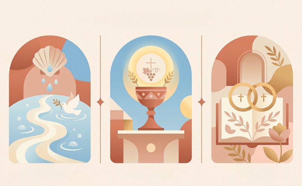Sacraments and Life Events - Illustration prière catholique